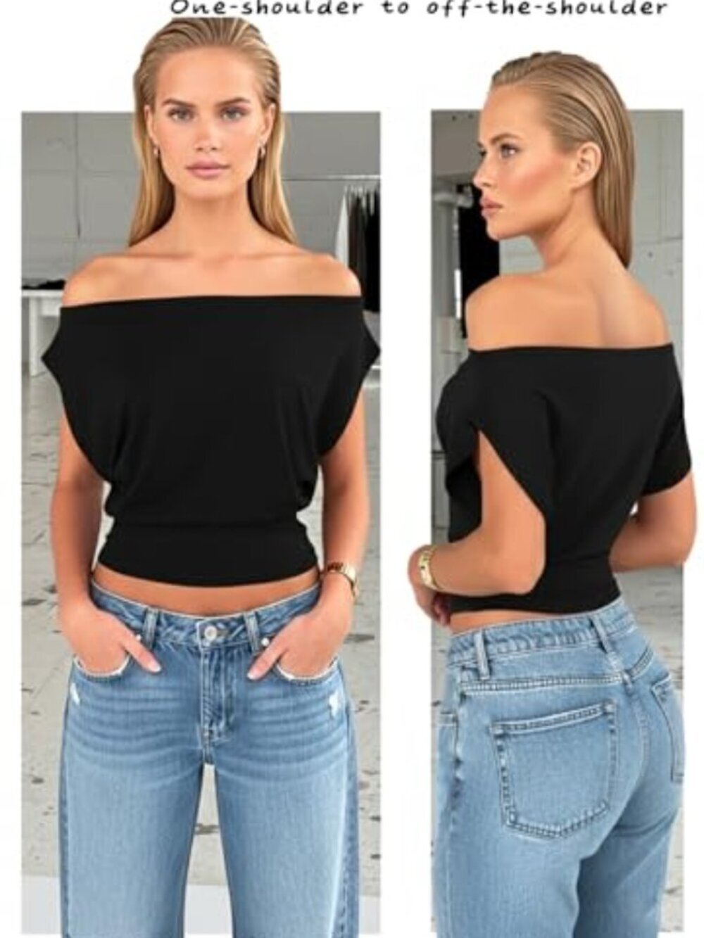 🆕 Women Off Shoulder Crop Top Cinched Waist Asymmetrical Sexy Y2K Tee Shirt